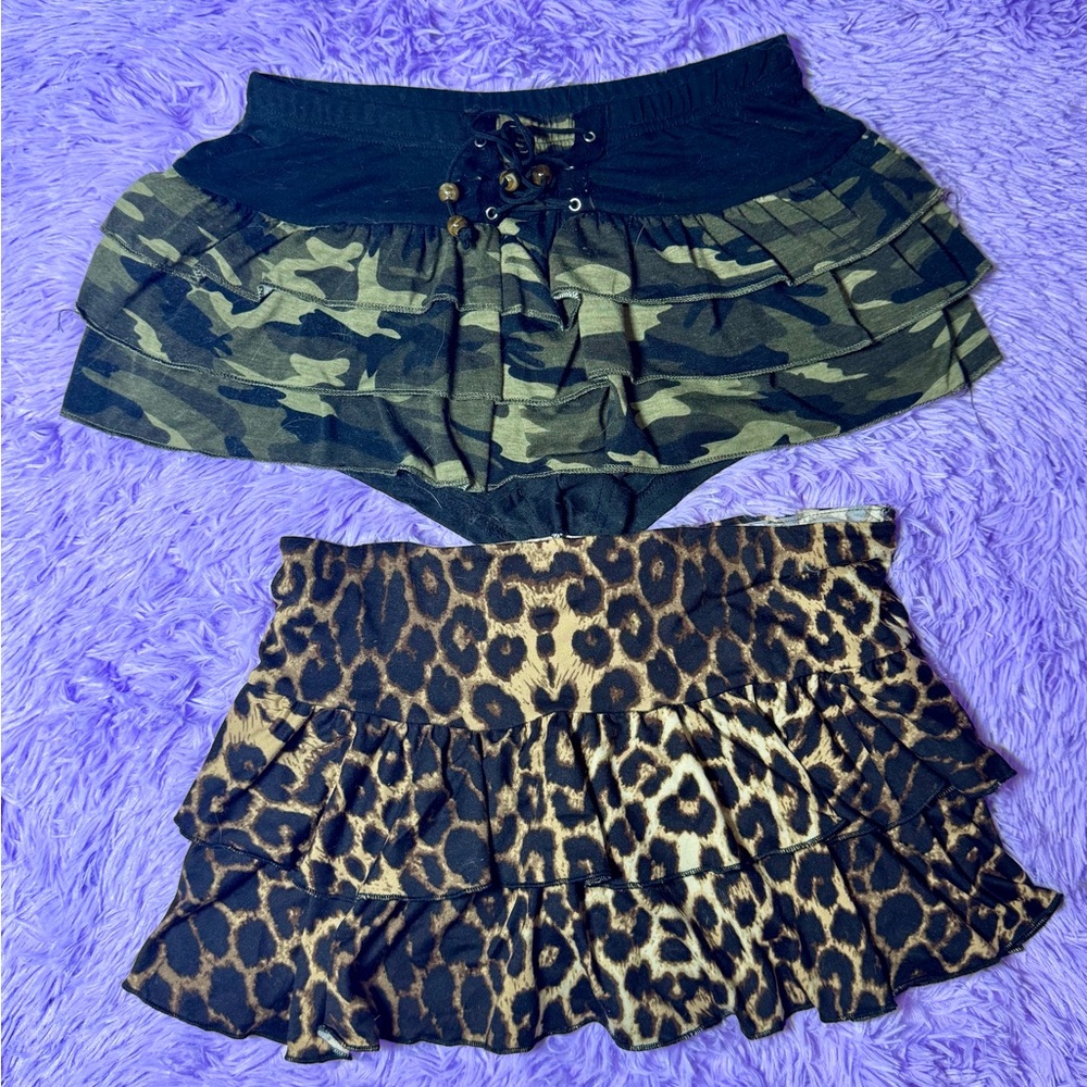 2 Camo and Leopard Print Ruffle Skirts